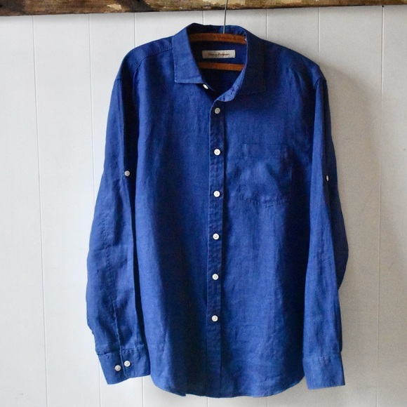 Tommy Bahama 100% Linen Button Down Shirt Royal Blue Large - Picture 1 of 4